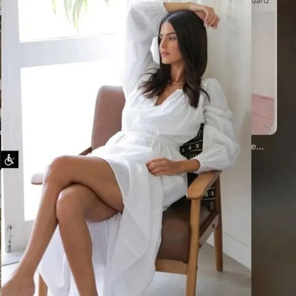 Bishop + Young Boho Belted Maxi Dress Womens Medium White Long Sleeve Lined NWT - Picture 2 of 10